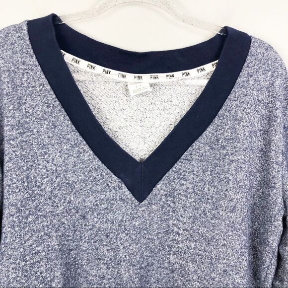 VICTORIA’S SECRET PINK | V-Neck Ringer Long Sweatshirt Blue Women’s Size Small - Picture 4 of 7